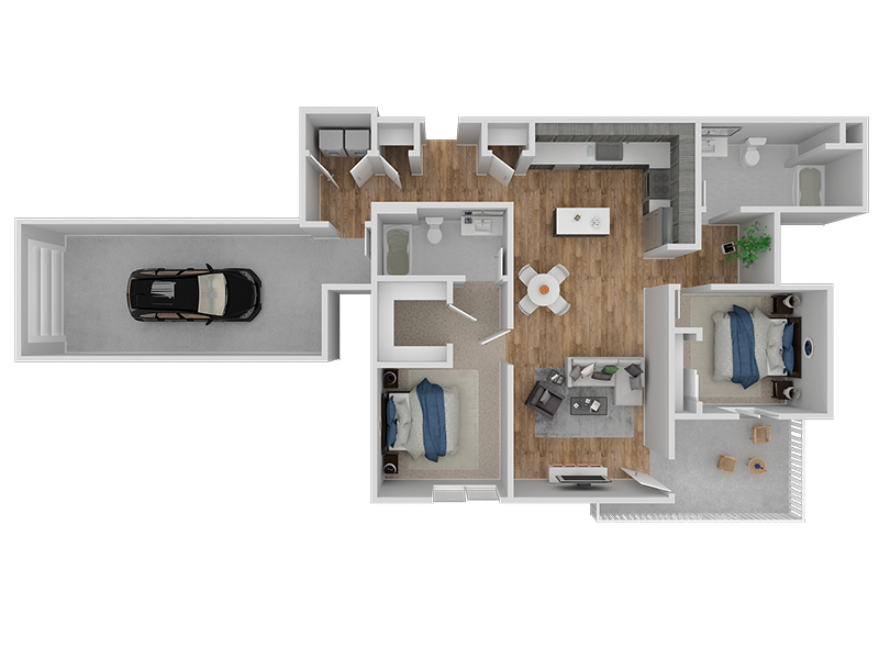 Floor plan for 2 beds, 2 baths, 1103 sqft